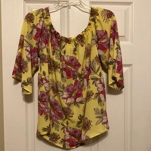 Love J Yellow Ruffled 3/4 Sleeve Blouse